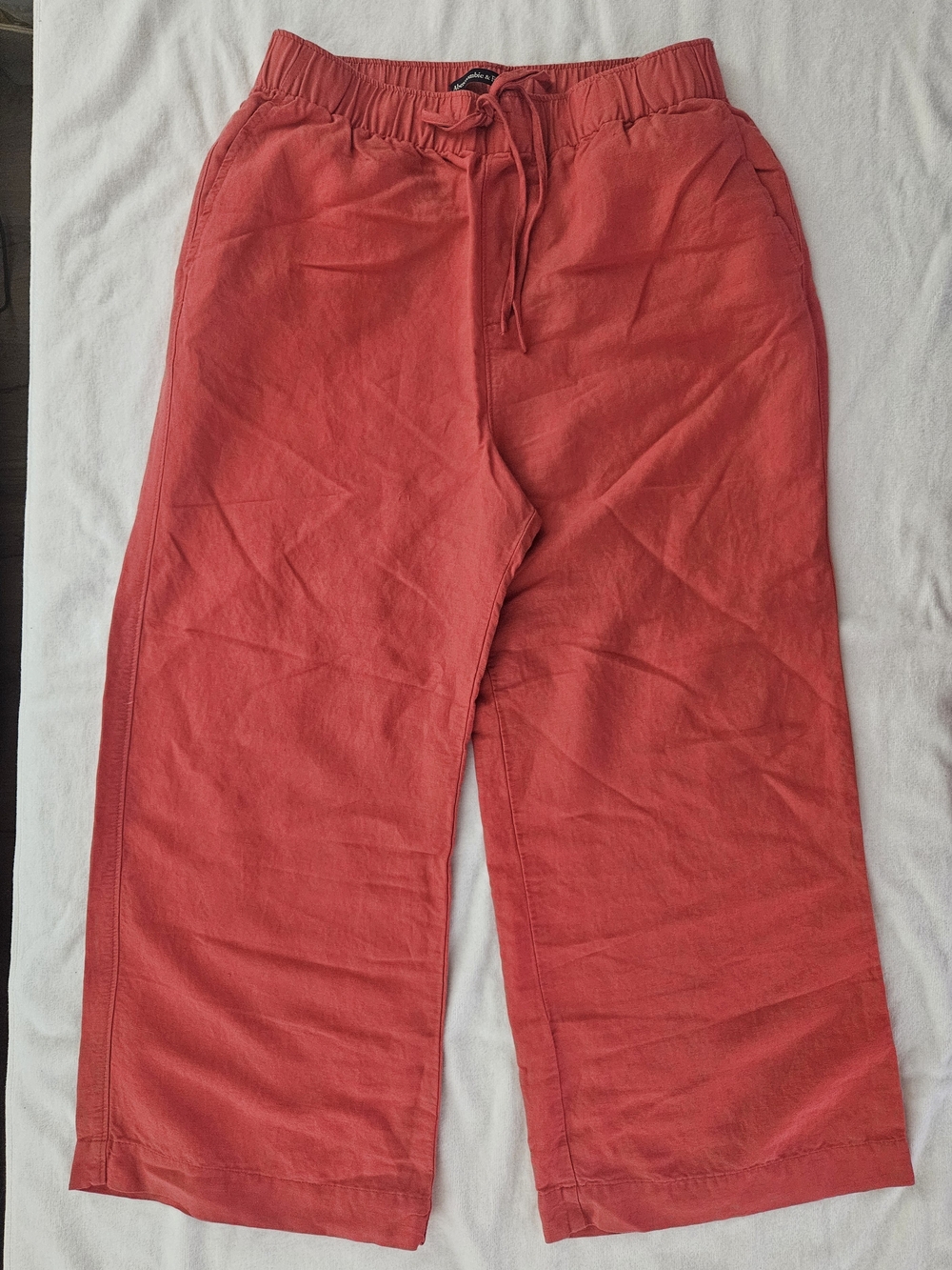 Abercrombie & Fitch Coral Red Linen-Blend Wide Leg Pull-On Pants - Size S